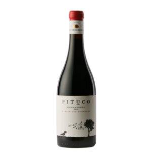 Botella de vino tinto Pituco Paraje de las Zorreras, con etiqueta elegante y minimalista, destacando su origen en la D.O. Jumilla