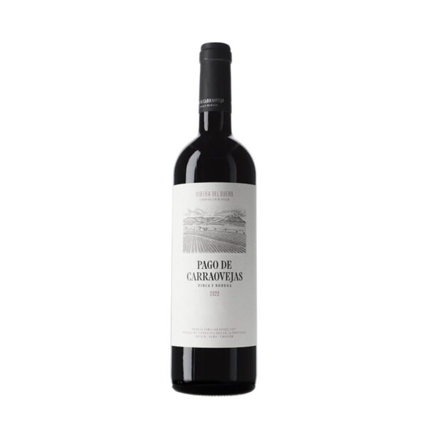 Botella del vino Pago de Carraovejas 2022 sobre un fondo blanco